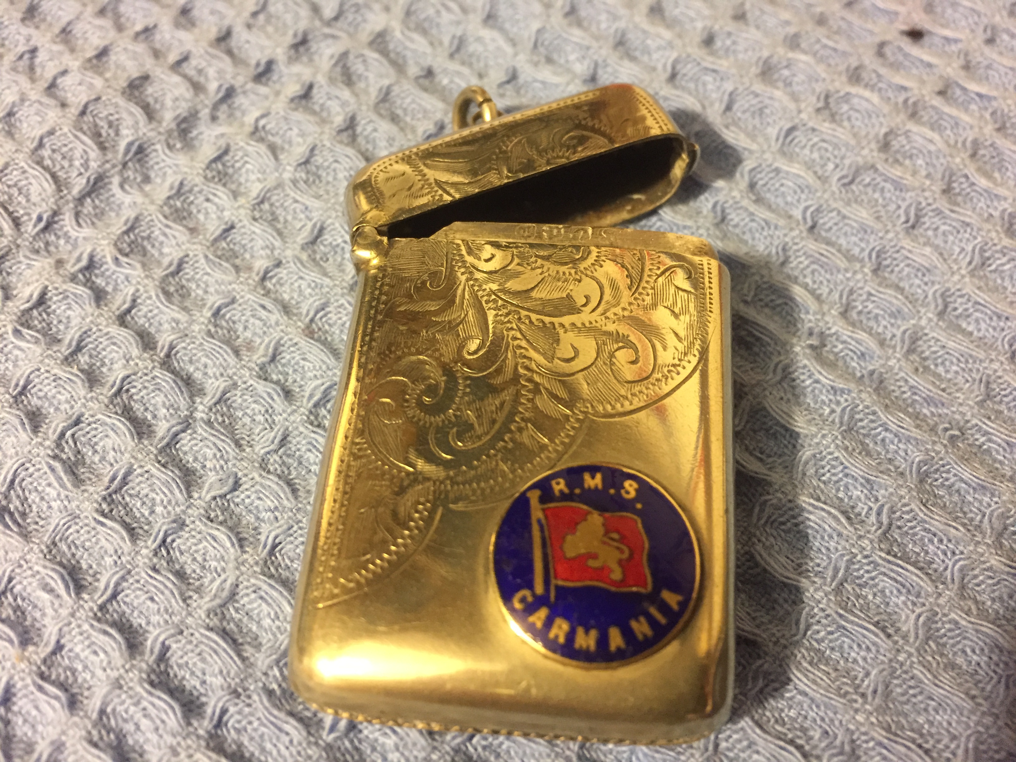 EXTREMELY RARE TO FIND MATCH CASE FROM THE CUNARD LINE VESSEL THE RMS CARMANIA