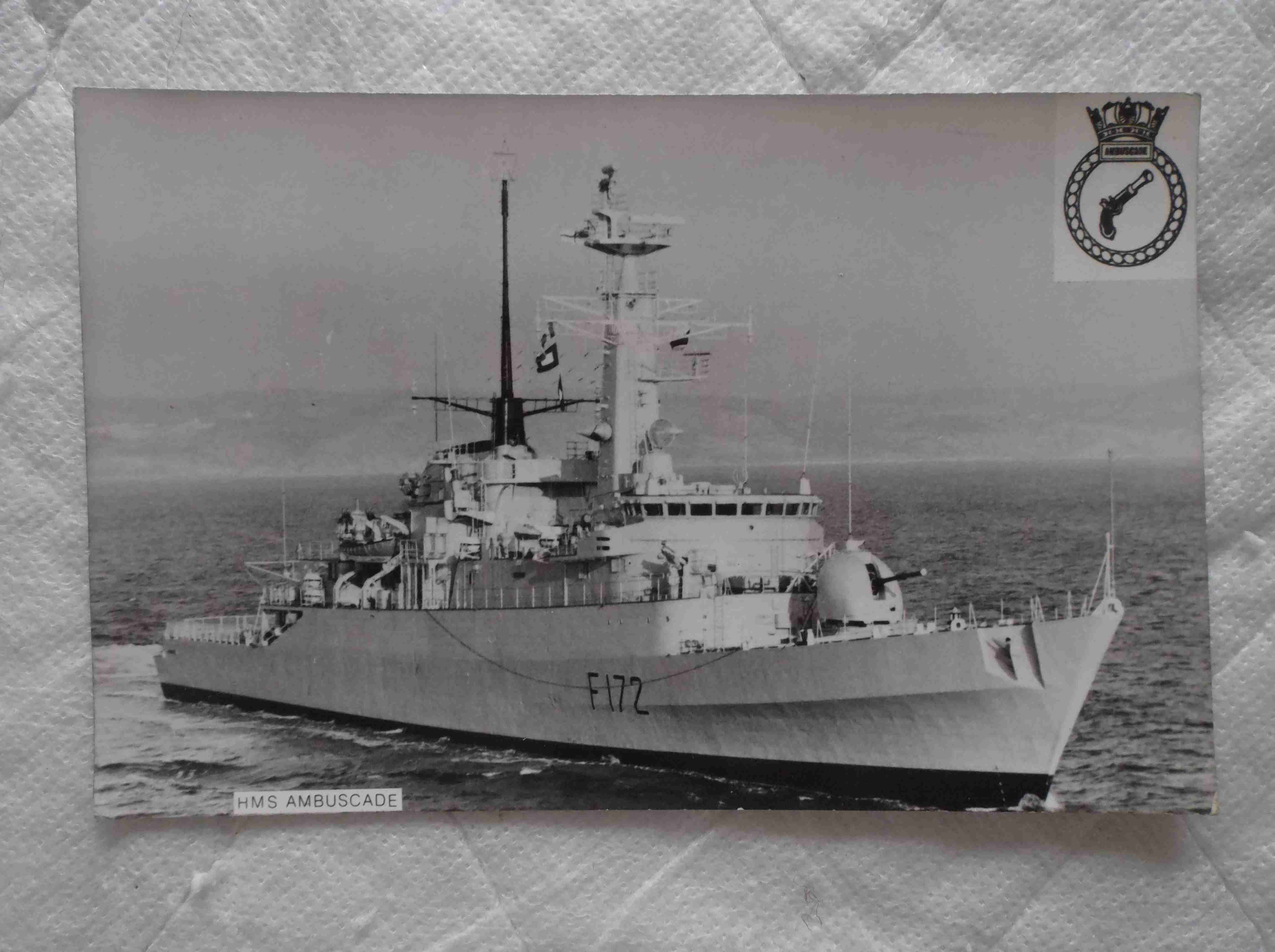 POSTCARD SIZE PHOTOGRAPH OF THE ROYAL NAVAL VESSEL HMS AMBUSCADE